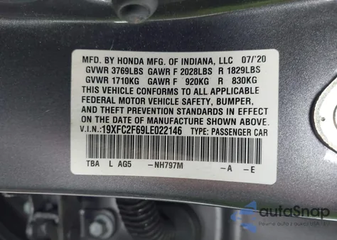 2020 Honda Civic Lx z USA, uszkodzony, nr VIN 19XFC2F69LE022146
